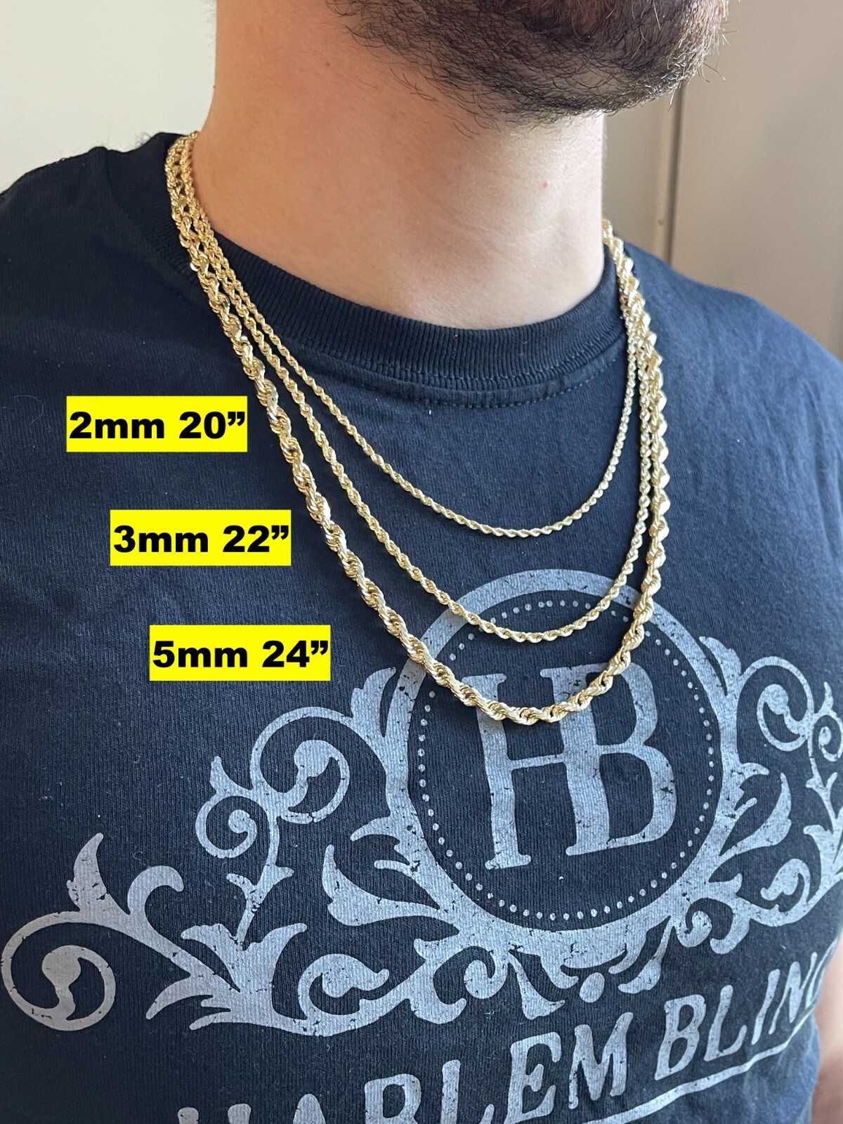Men’s Women’s Real 10k Yellow Gold Solid Rope Chain Necklace 1.5mm-6mm