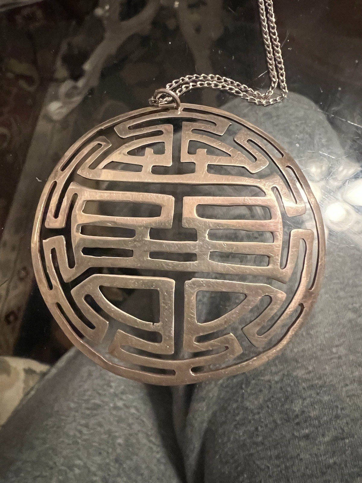 Korea Sterling Silver Symbol Medallion Pendant With Chain