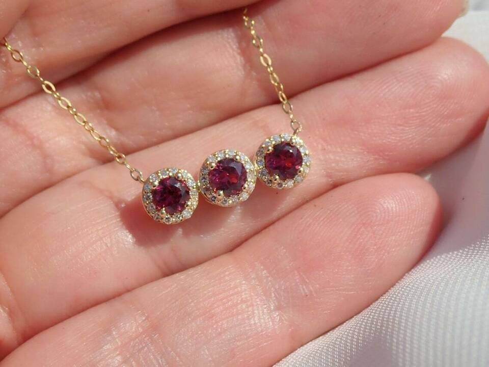 2.70Ct Round Cut Red Ruby Bar Women’s Pendant 14K Yellow Gold Finish Free Chain