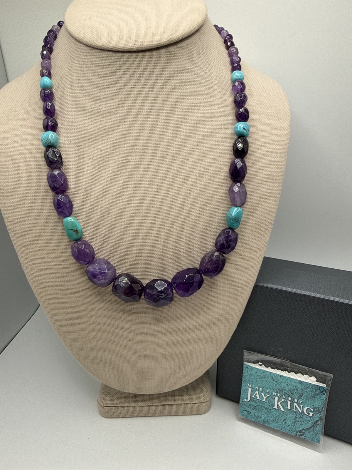 Jay King Natural Amethyst & Turquoise Sterling Silver Beaded Necklace
