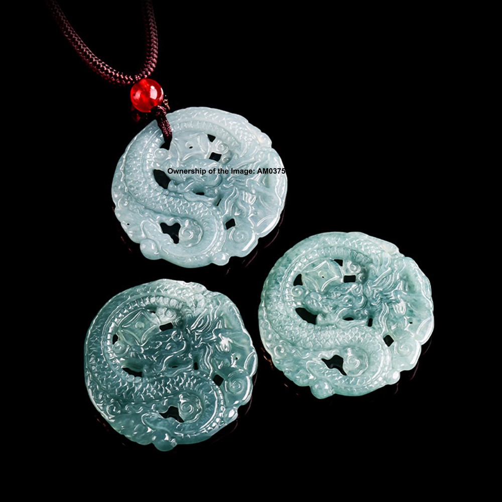 Natural Grade A Jade Jadeite ICY BLUE JADE Special Dragon Round Pendant