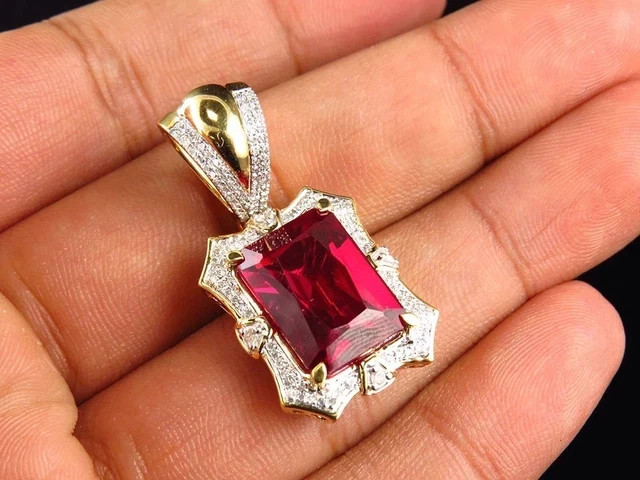 2.80Ct Emerald Cut Lab Created Red Ruby Women’s Pendant 14K Yellow Gold Plated