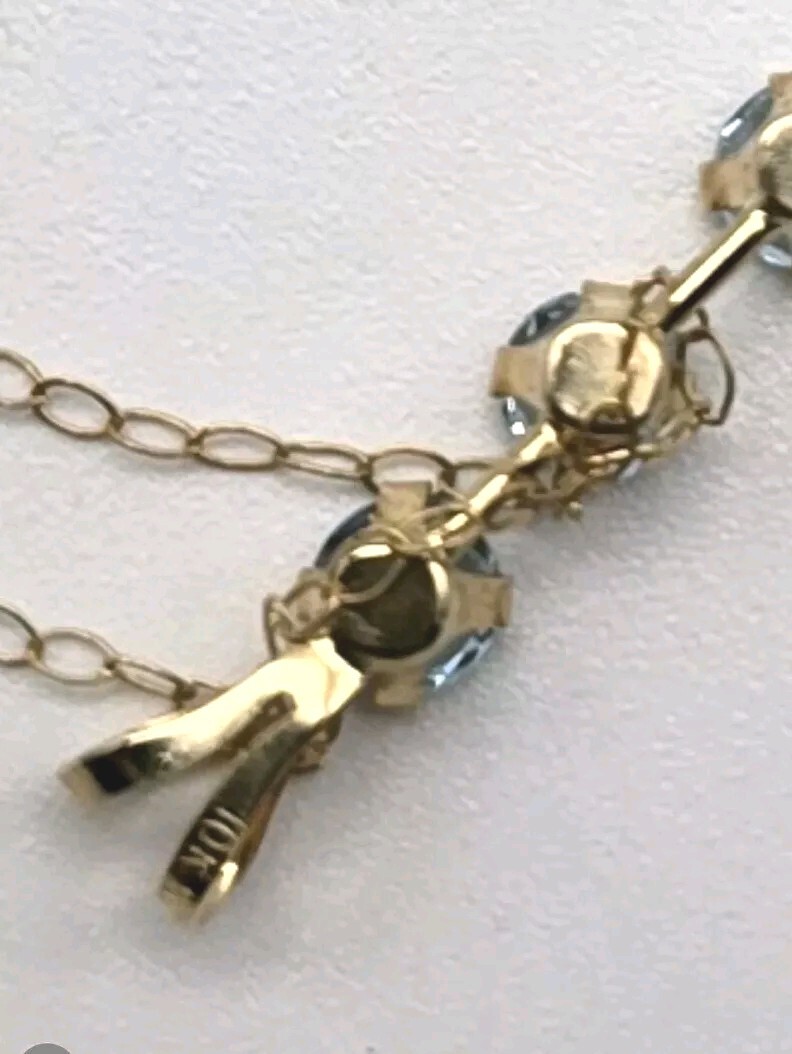 Pretty Blue Topaz 10k Gold Necklace, Dainty & Thin, 17″, New In Box, .31 G Total