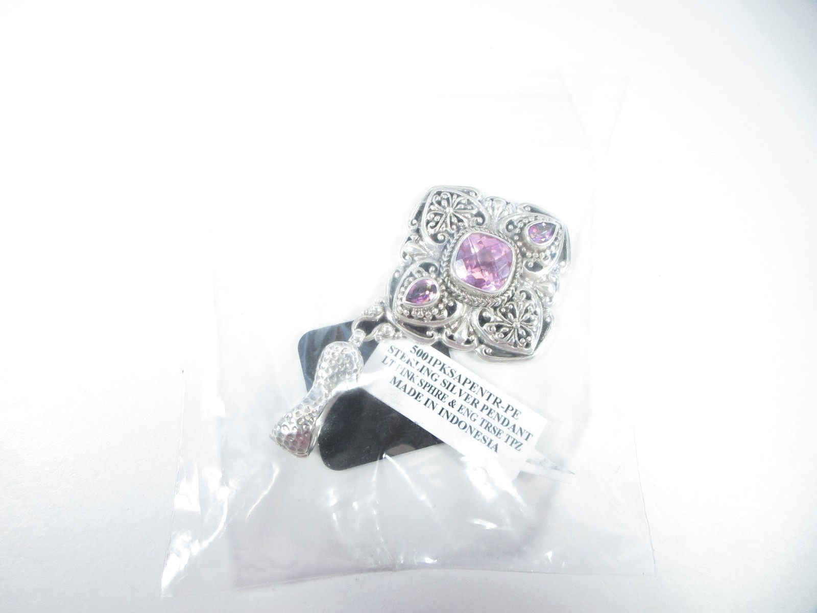Sarda Sterling Silver & Pink Lab Created Sapphire Enhancer Bail Pendant