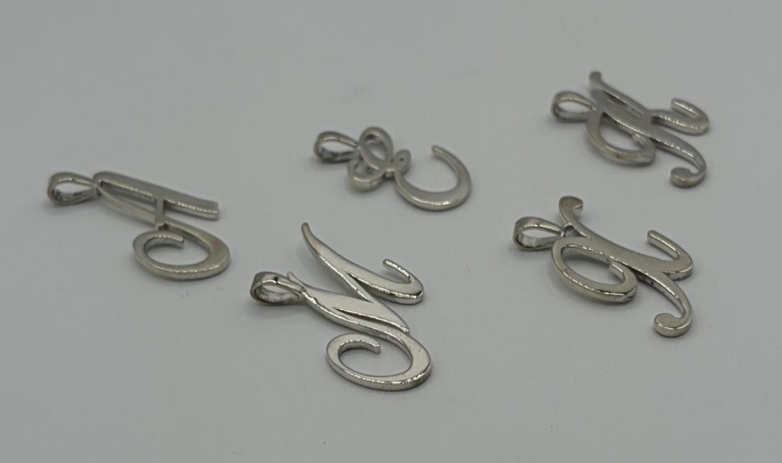 Lot of 5 Sterling Silver 925 Script Initial Letter Pendant A E K M X Charms 8.1g