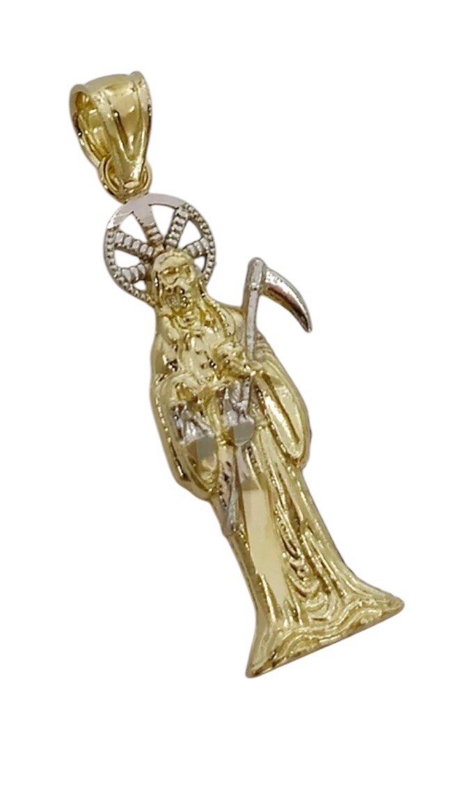14K Solid Real 2 Tone Gold Grim Reaper-Death-De La Santa Muerte Small Pendant
