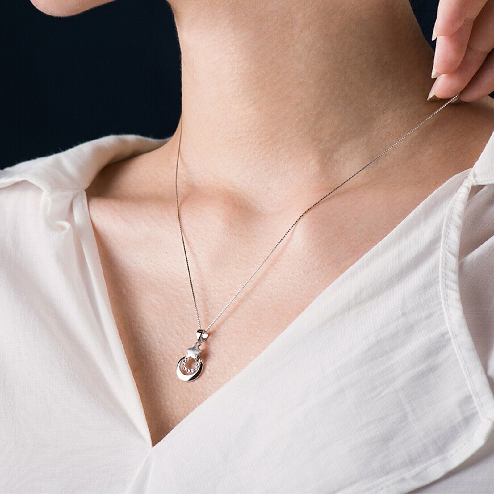 Pure Platinum 950 Pendant Men Women Gift Lucky Star Moon Circle Pendant 2-2.2g