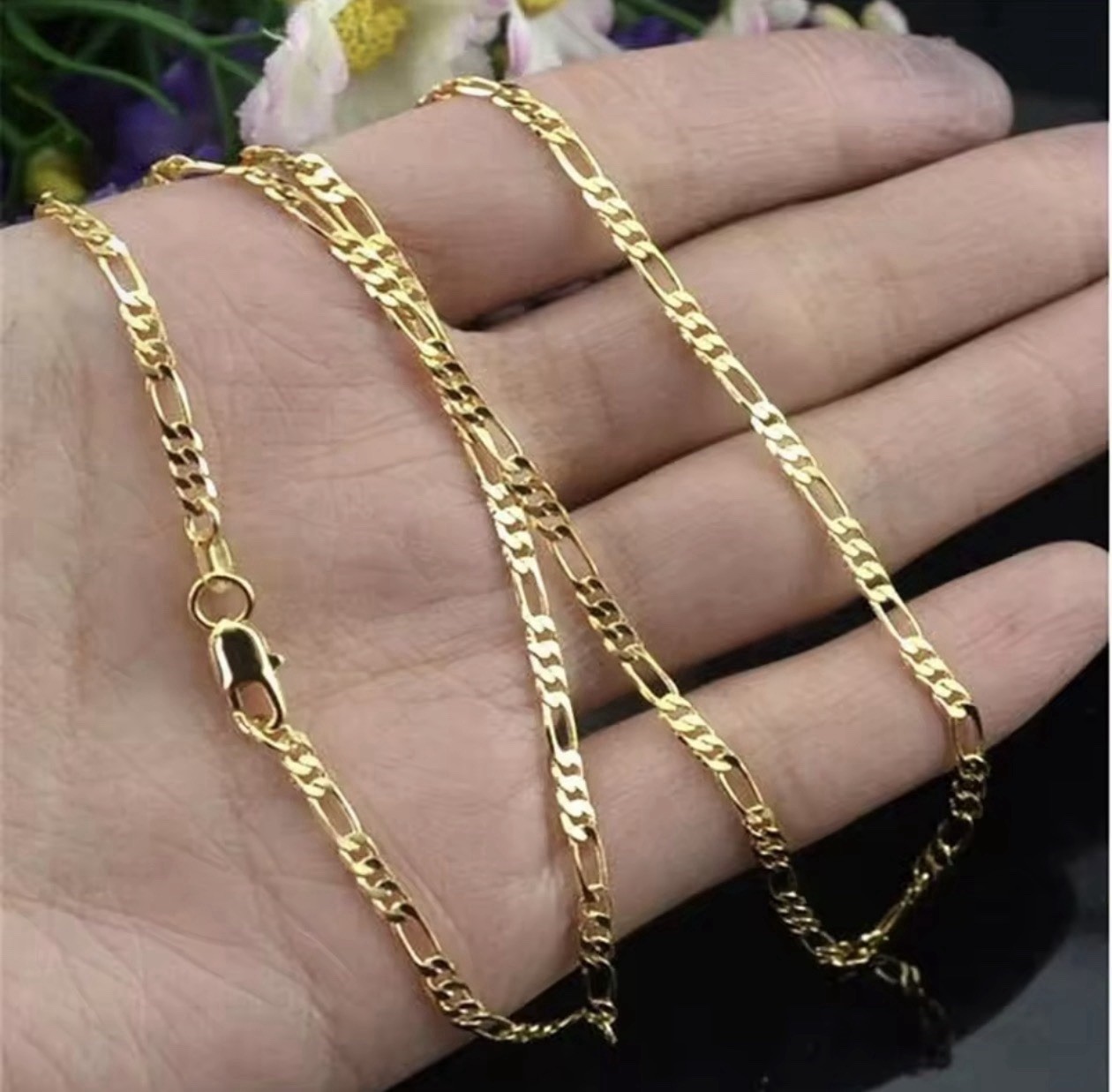 18k Yellow Gold Filled Chain 24 Inch 4mm Necklace Link Chain Figaro Jewelry Men