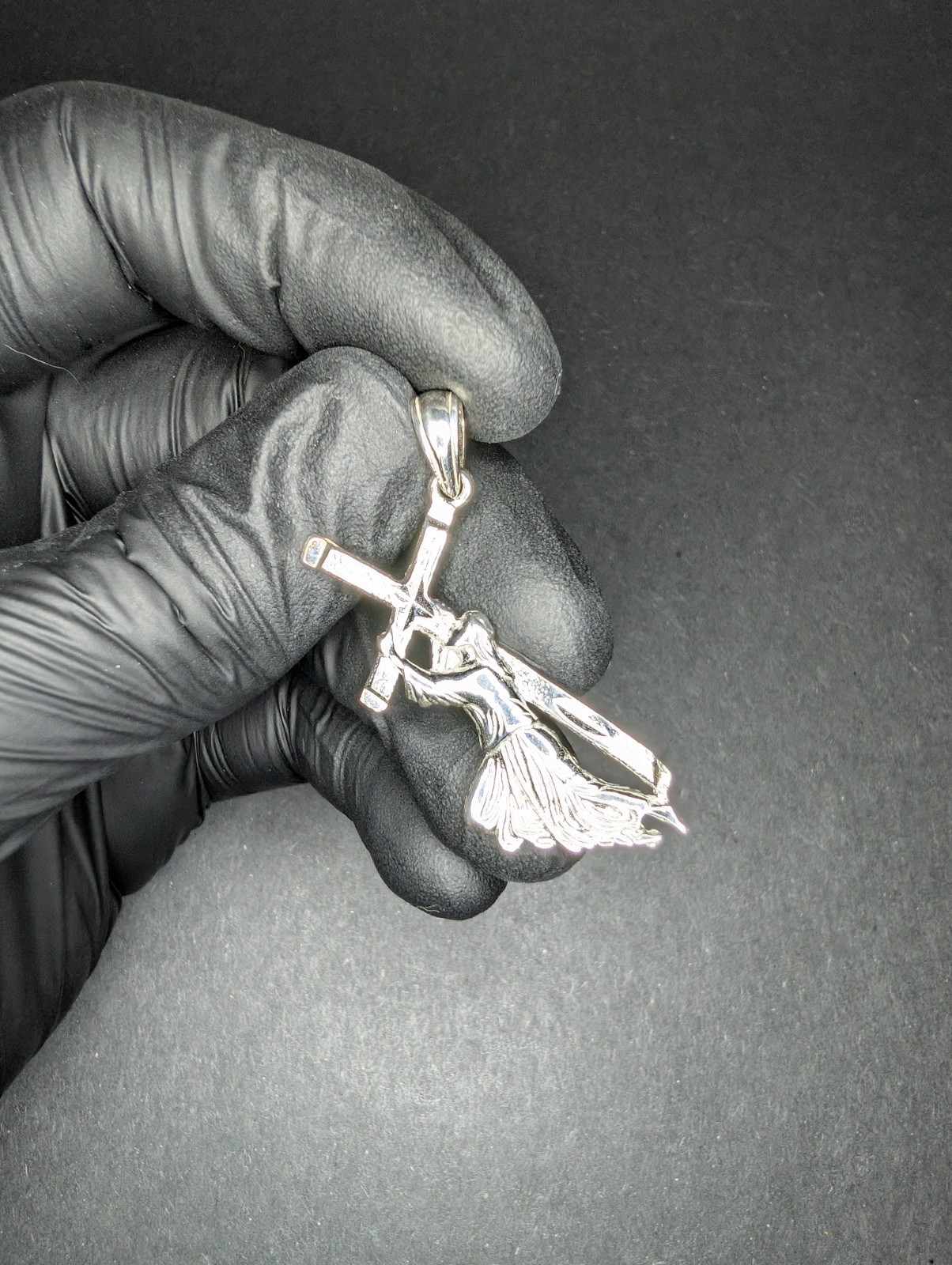 Solid 925 Sterling Silver Small Jesus Carrying the Cross Pendant
