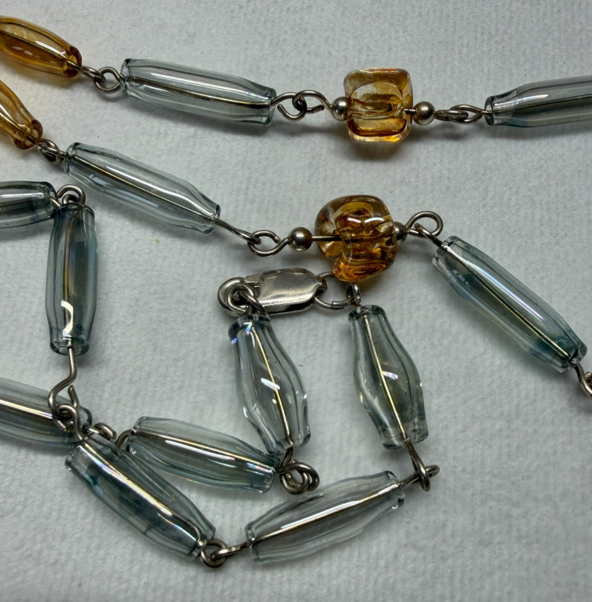 Long Vintage Boho Retro Fine Glass Bead Necklace 925 Silver Clasp 24″ Length 29g