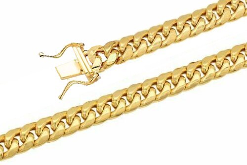10k Yellow Gold Miami Cuban Link Chain Bracelet 2mm-9.5mm Size 7″-30″ Hollow