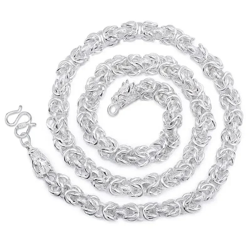 Men’s 925 Sterling Solid Silver Necklace Classic Round Faucet Dragon Jewelry