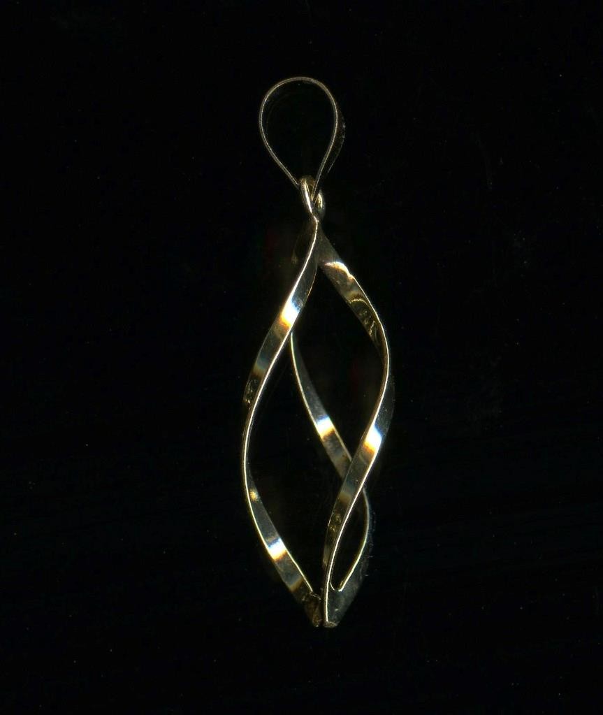 New 14K 26mm Fine Solid Yellow Gold Infinity Twisted Spiral Leaf Pendant (JU
