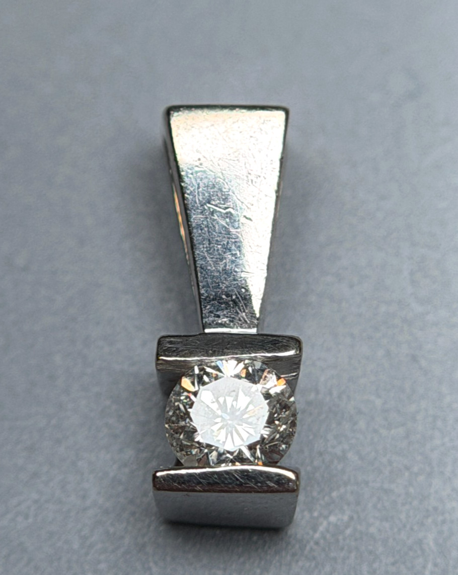 14K White Gold Diamond Tension Set Modern Pendant