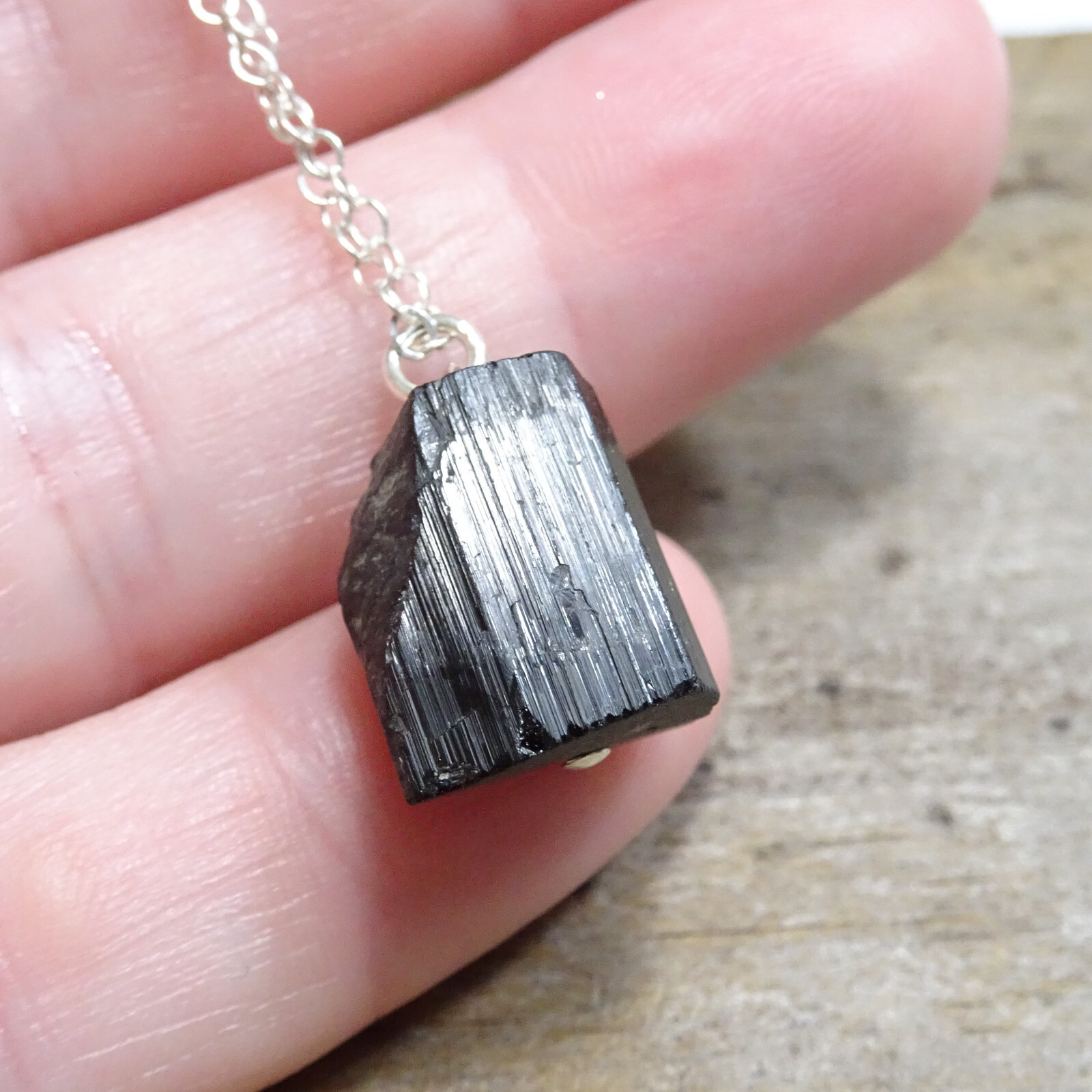 Crystal Raw Black Tourmaline Necklace Root Chakra Jewelry 925 Silver Chain Video