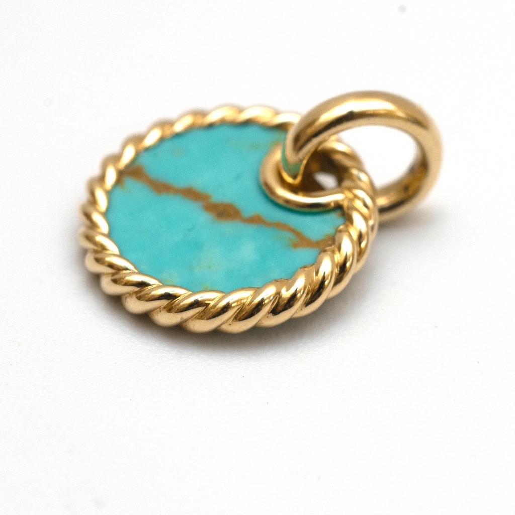 DAVID YURMAN 18K Gold & Turquoise Elements Disc 15.5mm Pendant New Authentic