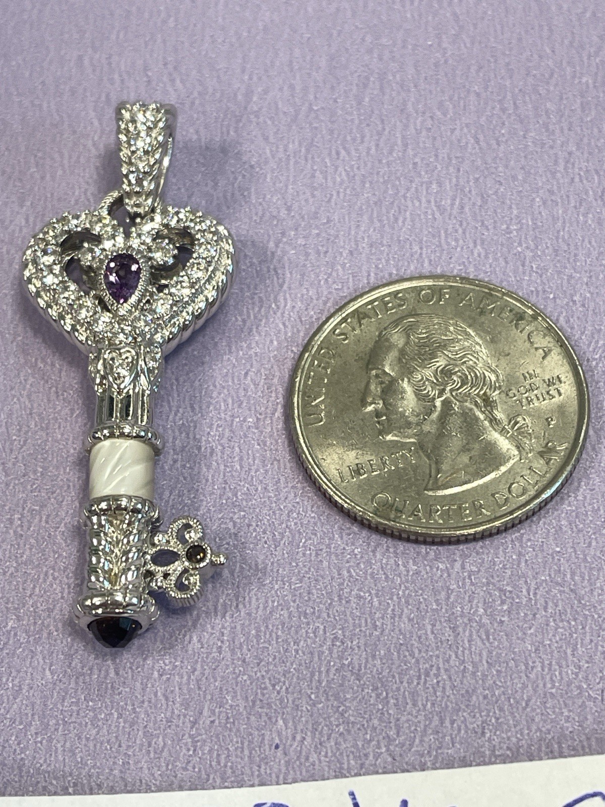 JUDITH RIPKA STERLING SILVER KEY PENDANT ENHANCER -PLEASE LOOK SO BRIGHT CZ’s!!