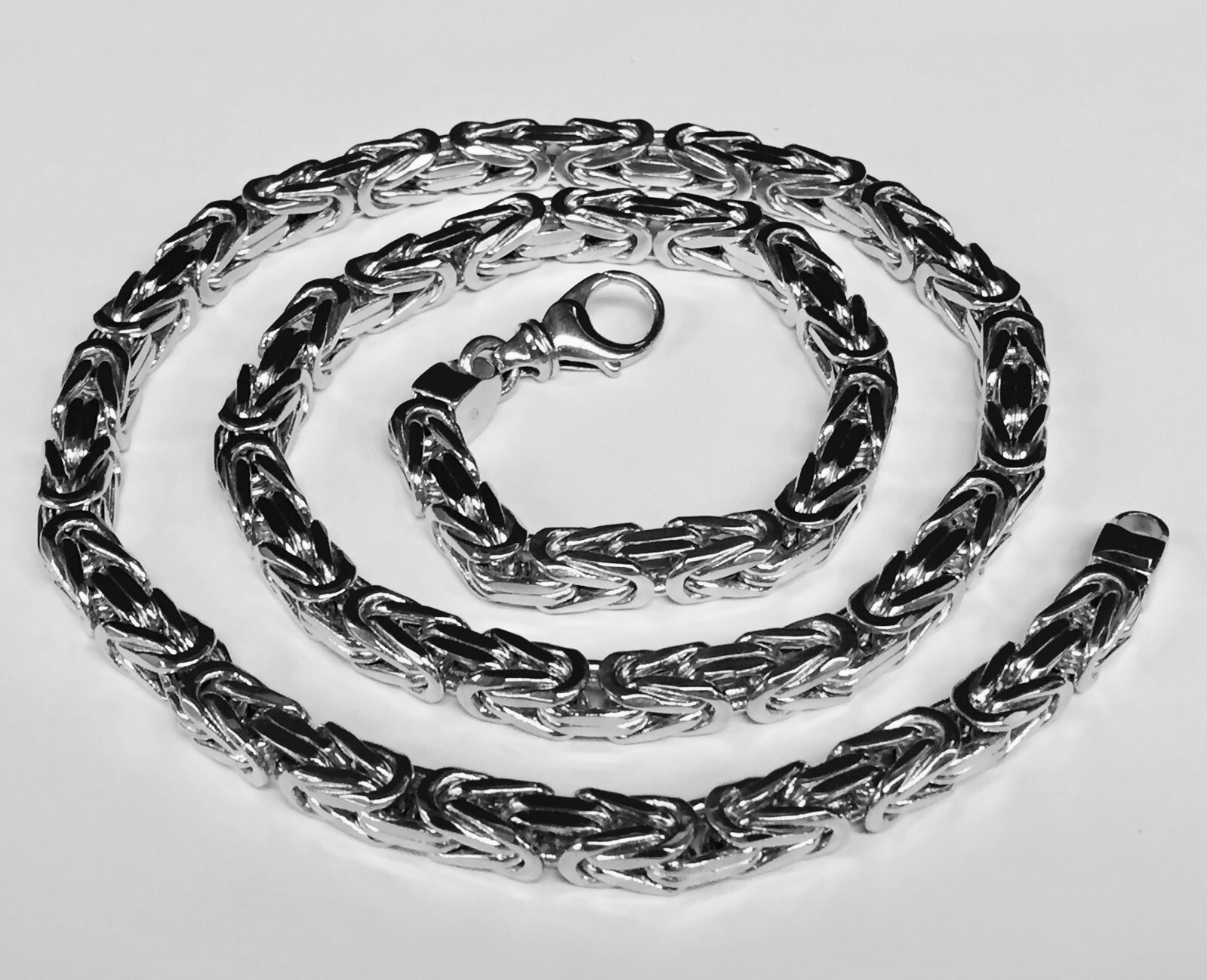 14k White Gold 24″ Mens Solid Byzantine Square Super 6.7mm 200 Gr Chain/necklace