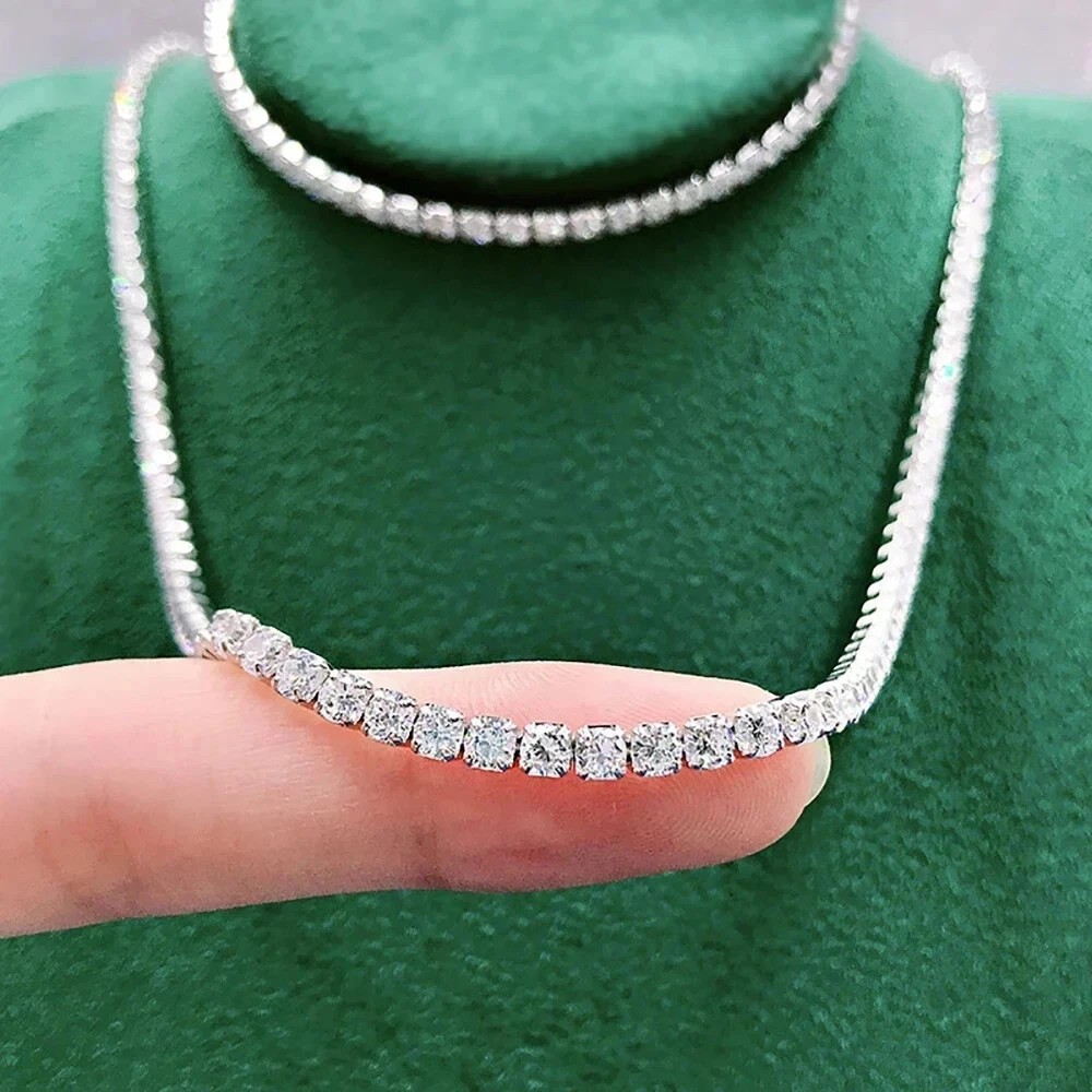 20CT Round Cut Moissanite Diamond Women’s Tennis Necklace 14k White Gold Plated