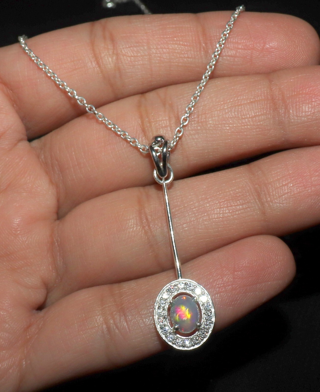 Natural Ethiopian opal pendant with sterling silver valentine gift for her 40 mm