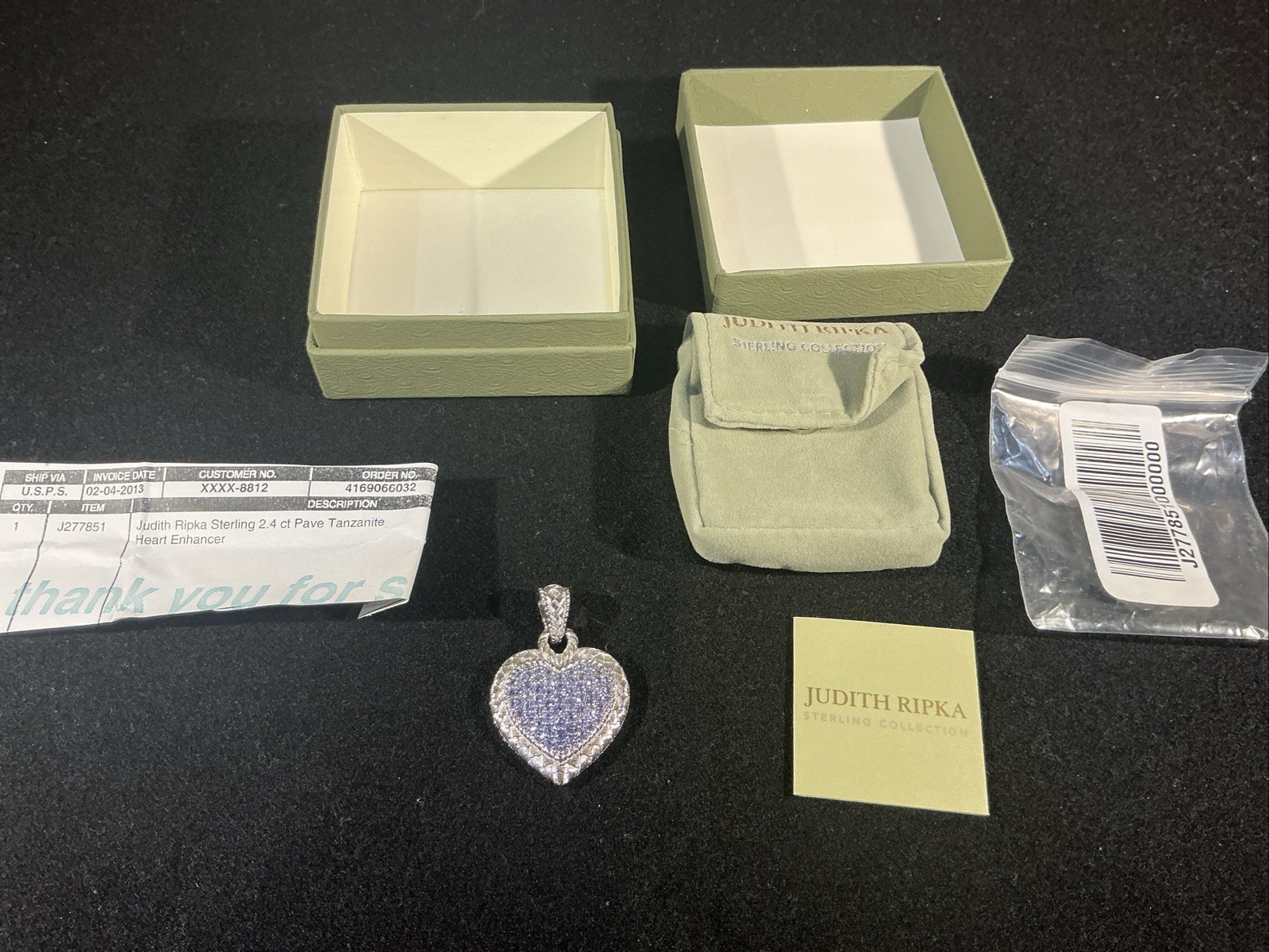 Judith Ripka Sterling Silver 2.4 Ct Tanzanite Heart Pendant Enhancer QVC NEW