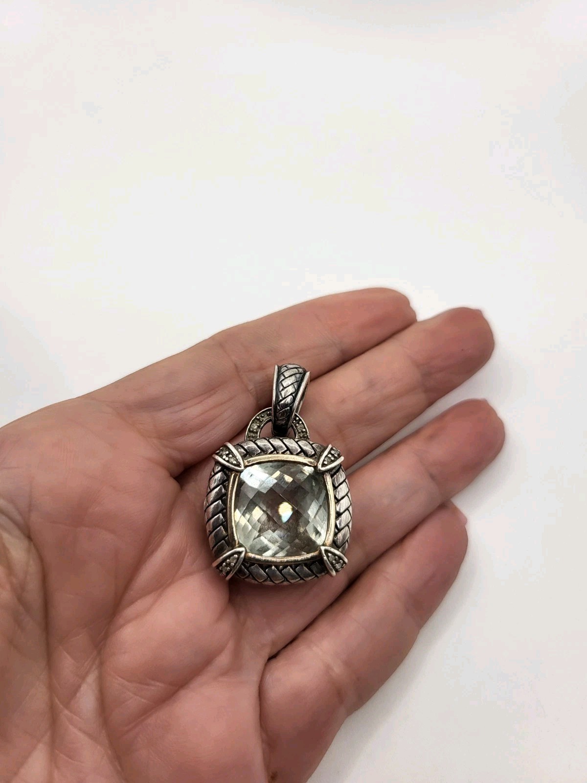 TOWN & COUNTRY T&C Faceted Aquamarine Detailed 14k & Sterling Pendant Enhancer