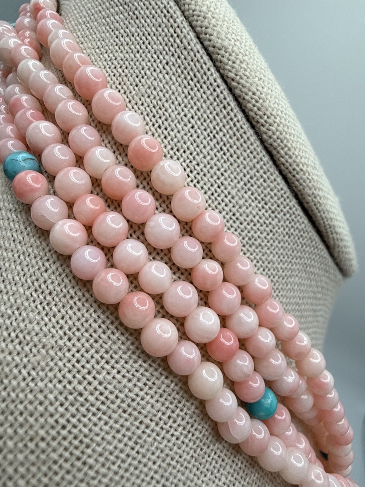 Jay King Super Long 96” 8ft Long Angel Skin Coral & Turquoise 925 Bead Necklace