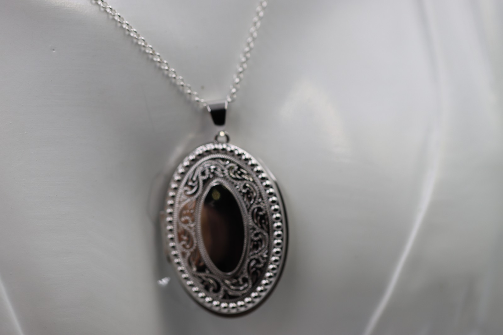 Sterling Silver 925 Large Engraved Border Oval Locket + 70cm Chain -Free Post
