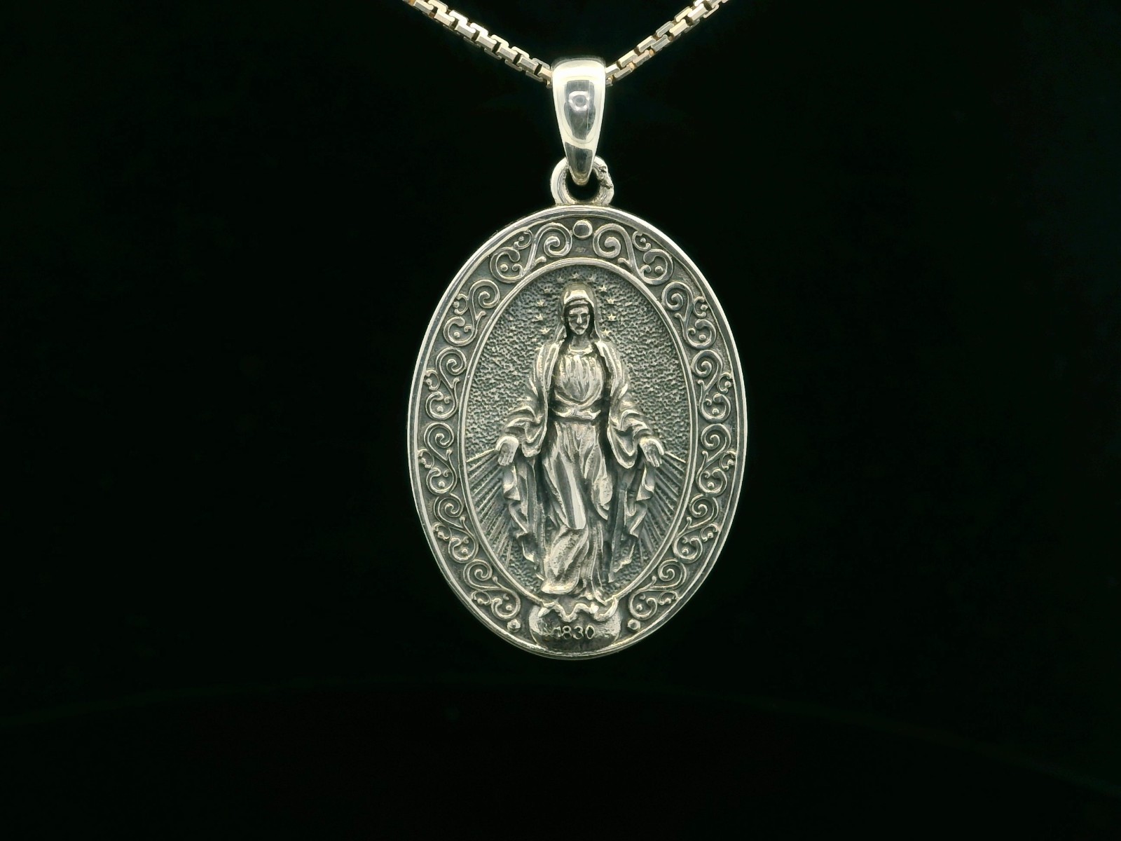 925 Sterling Silver Two-Sided Miraculous Medal Necklace