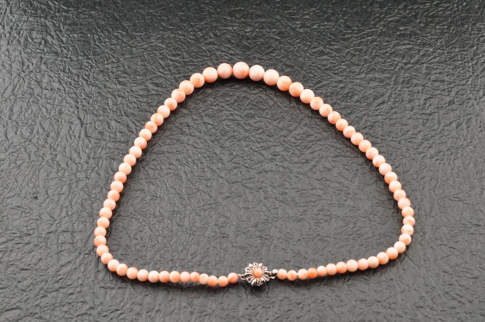 925 silver Angel skin coral Necklace ear clip set (17.3in 135ct) Certificate.