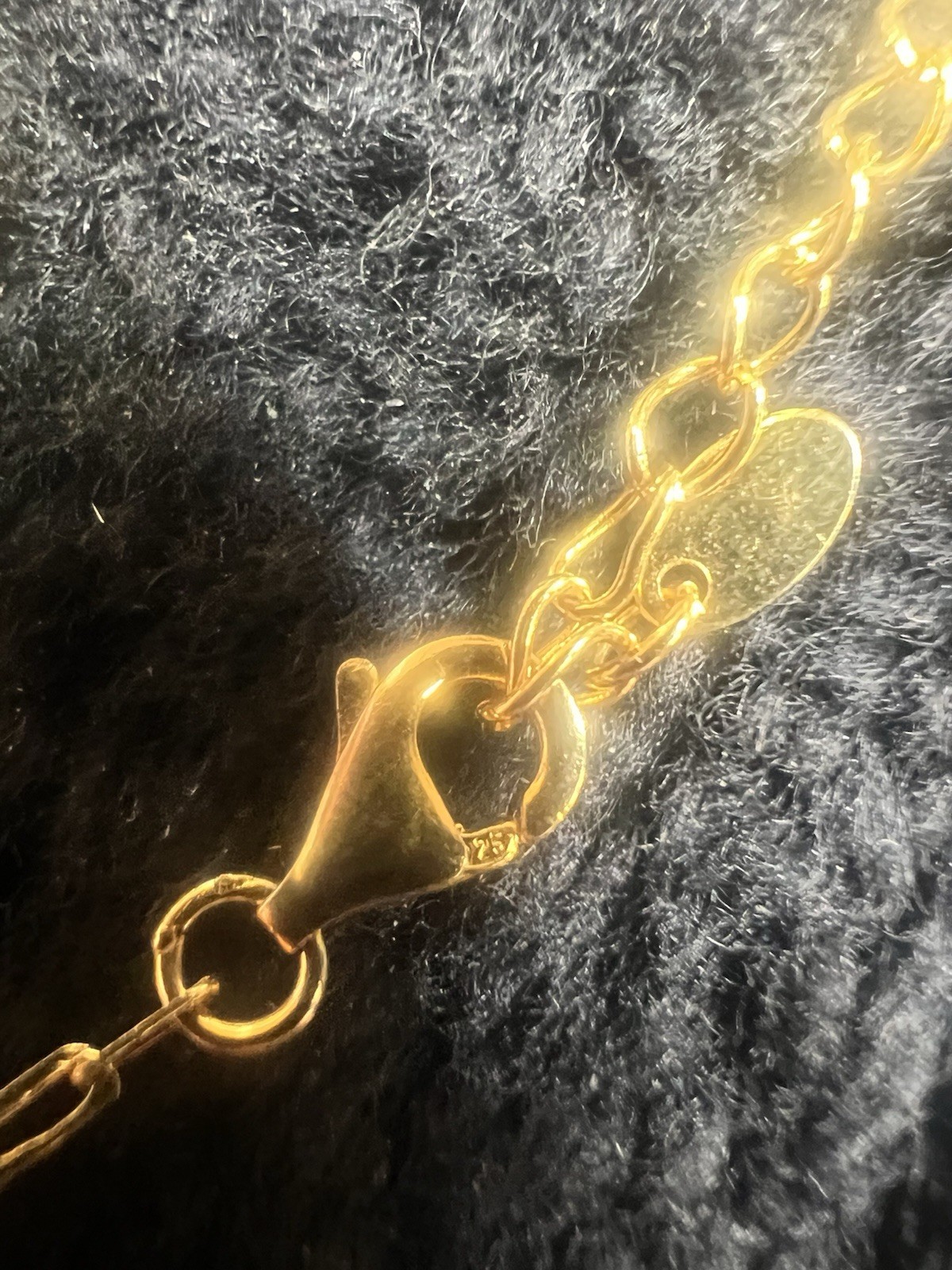 18” Paper clip 925 AV Sterling Silver Gold Wash Dangling Heart Necklace (j40)