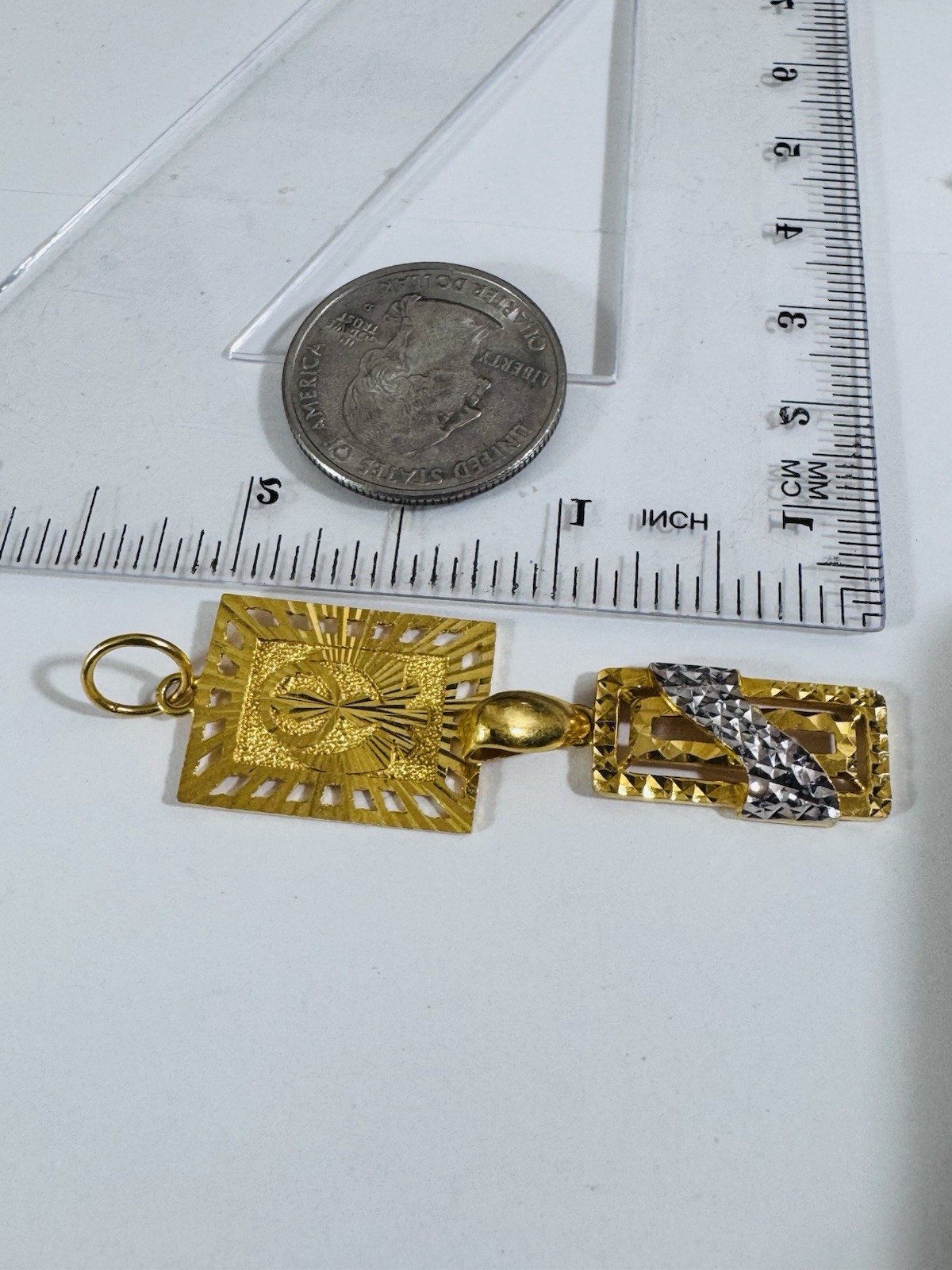 22K 916 22C Real Gold Two Set of Pendant 1 Rectangle & 1 Divine Allah 6.3g