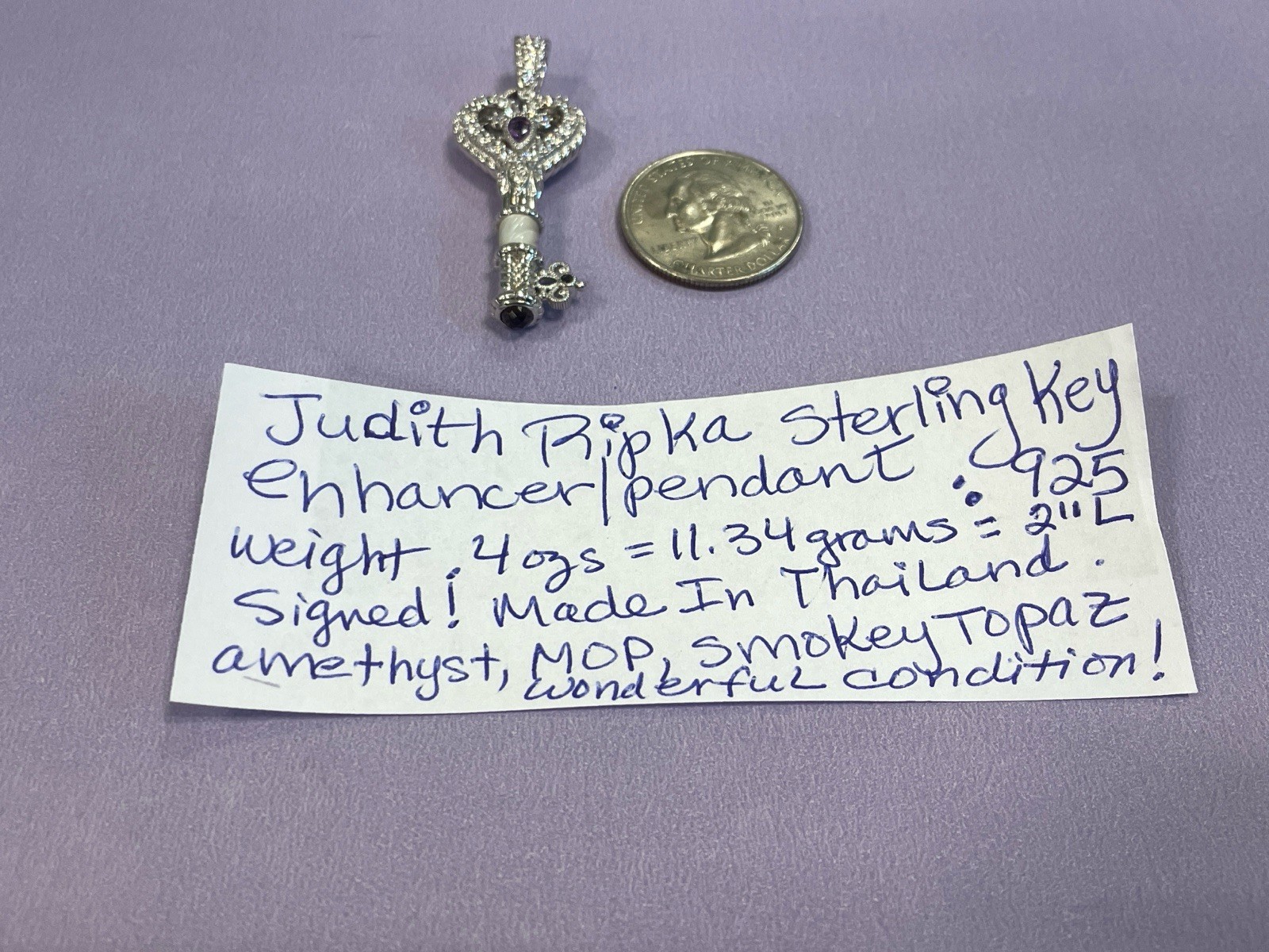 JUDITH RIPKA STERLING SILVER KEY PENDANT ENHANCER -PLEASE LOOK SO BRIGHT CZ’s!!