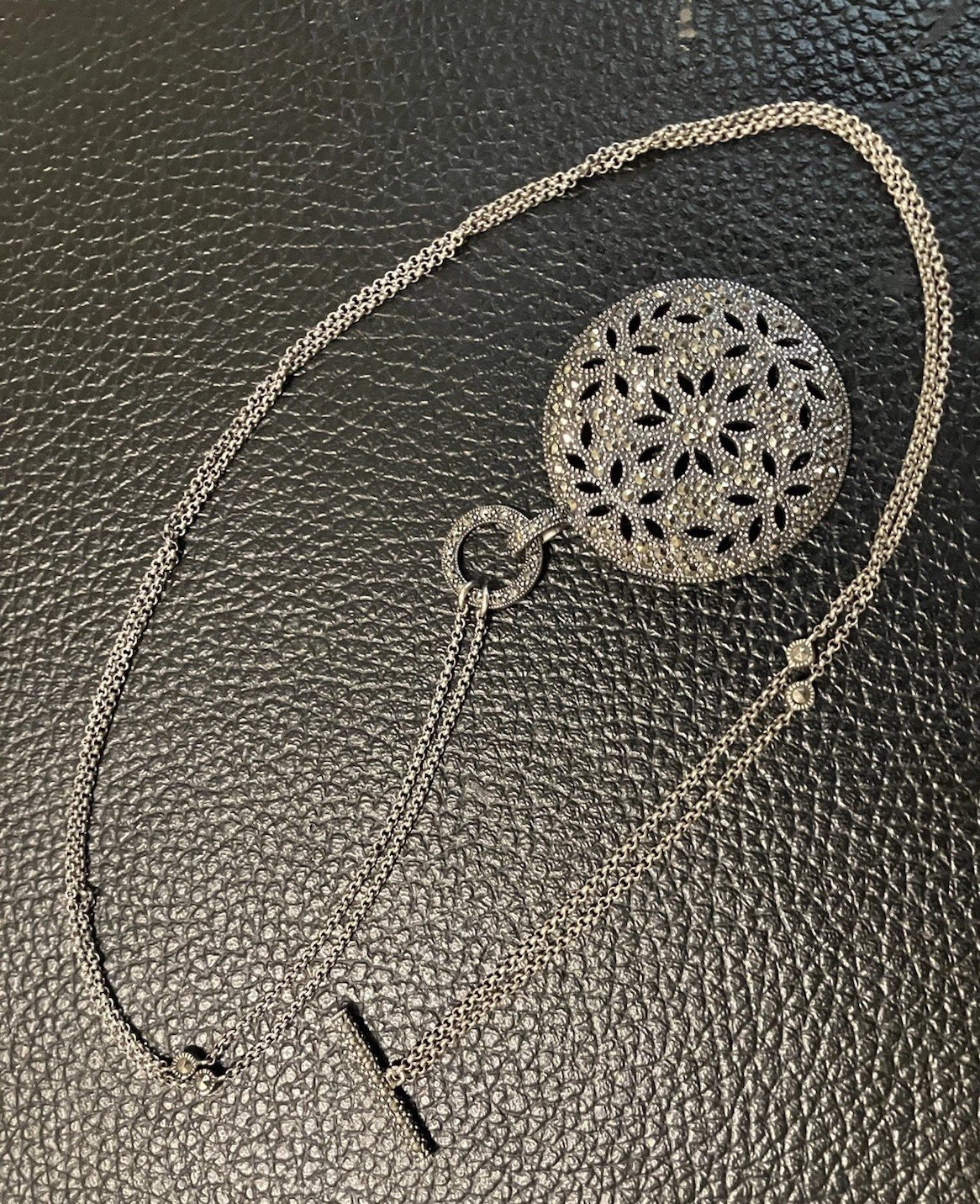 Vintage Judith Jack $285 Sterling Silver 925 Marcasite Dome Pendant Necklace 36”