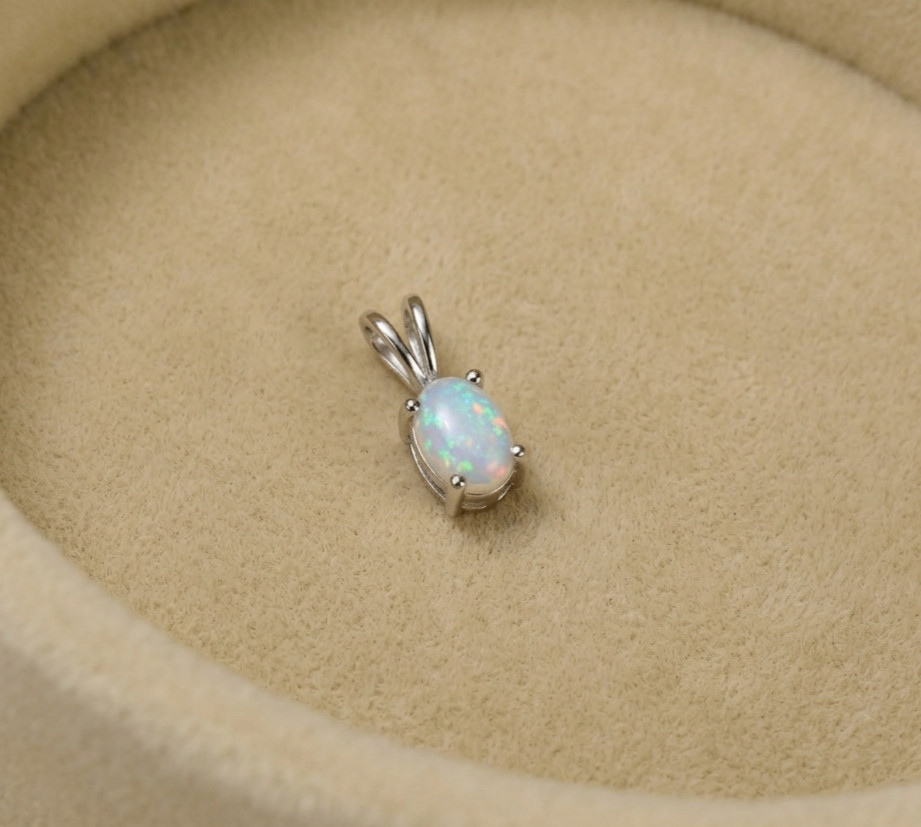 6x8mm white fire opal pendant sterling 925 silver jewelry without chain pendant