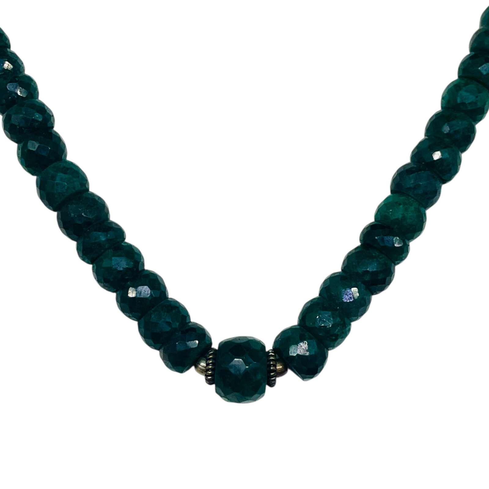 7.5 Inch Natural Green Sapphire Bracelet 9-12mm Big Facetted Beads 925 Clasp