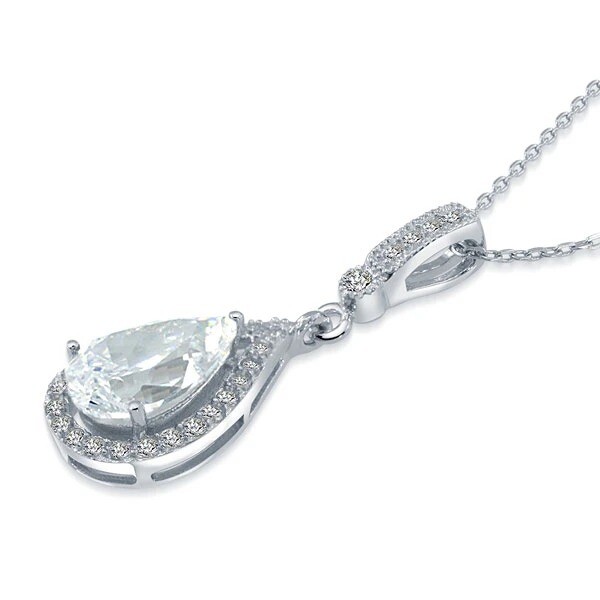 14K White Gold GP 3.00 Carat Pear Cut Diamond Tear Drop Diamond Necklace Pendant