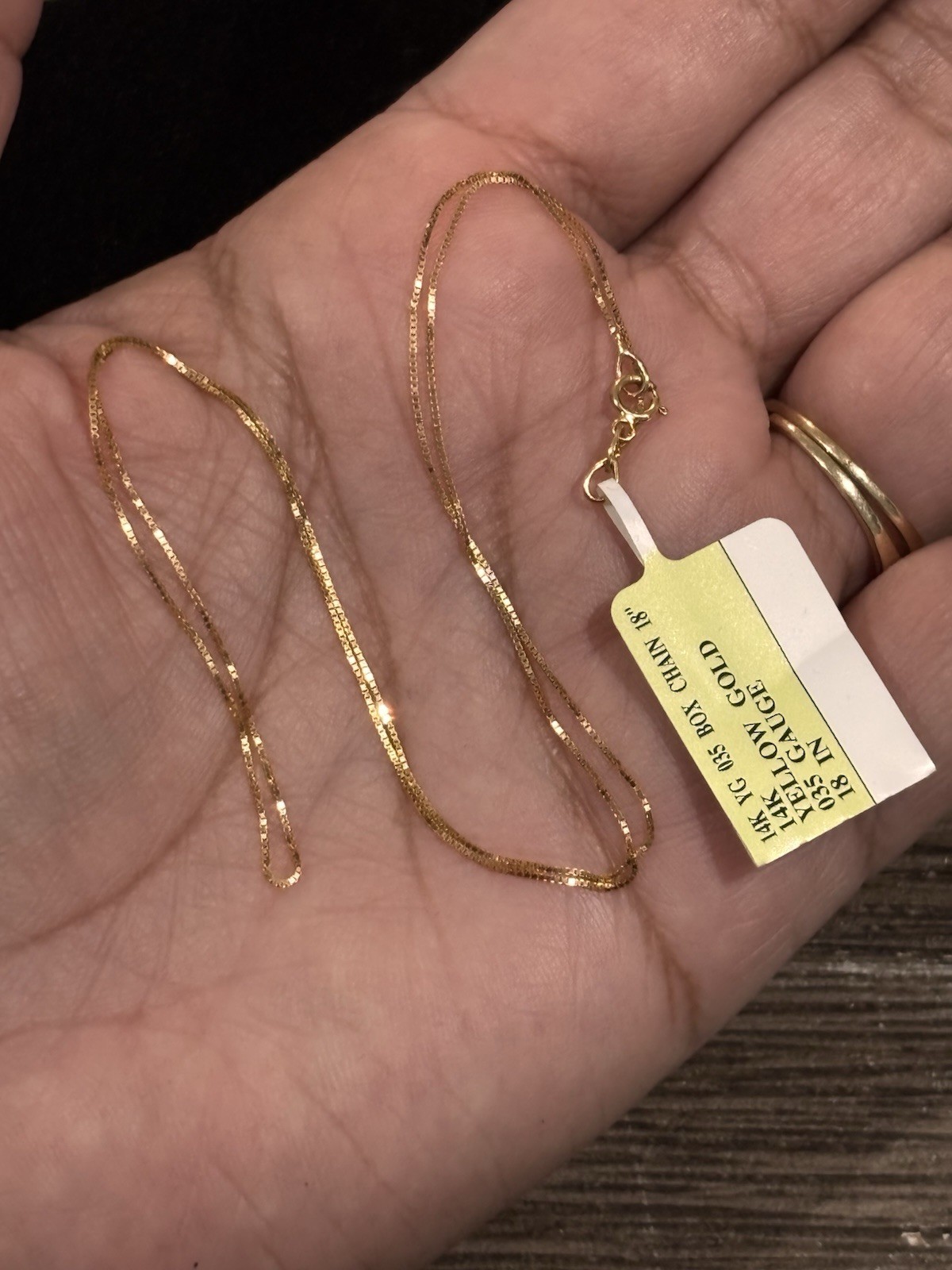New 14K Yellow Gold Box Chain Necklace 18″ Inch 035 Gauge Solid Italy NWT