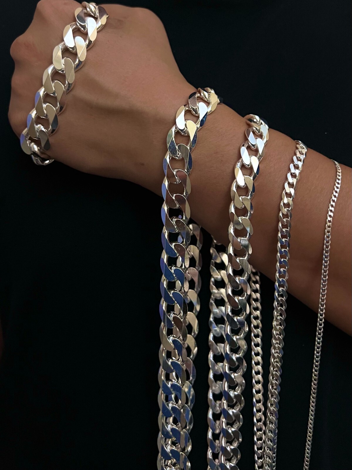 .925 Sterling Silver Cuban Link Chain Necklace 1.5mm ~15mm Men Women 16″~40″