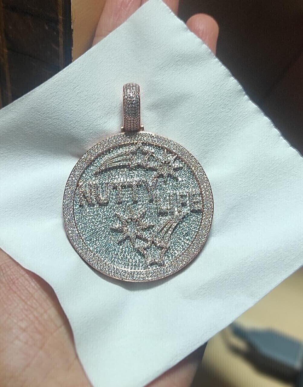 7Ct Lab Created Diamond Round Men’s Customized Name Pendant 14k Rose Gold Plated