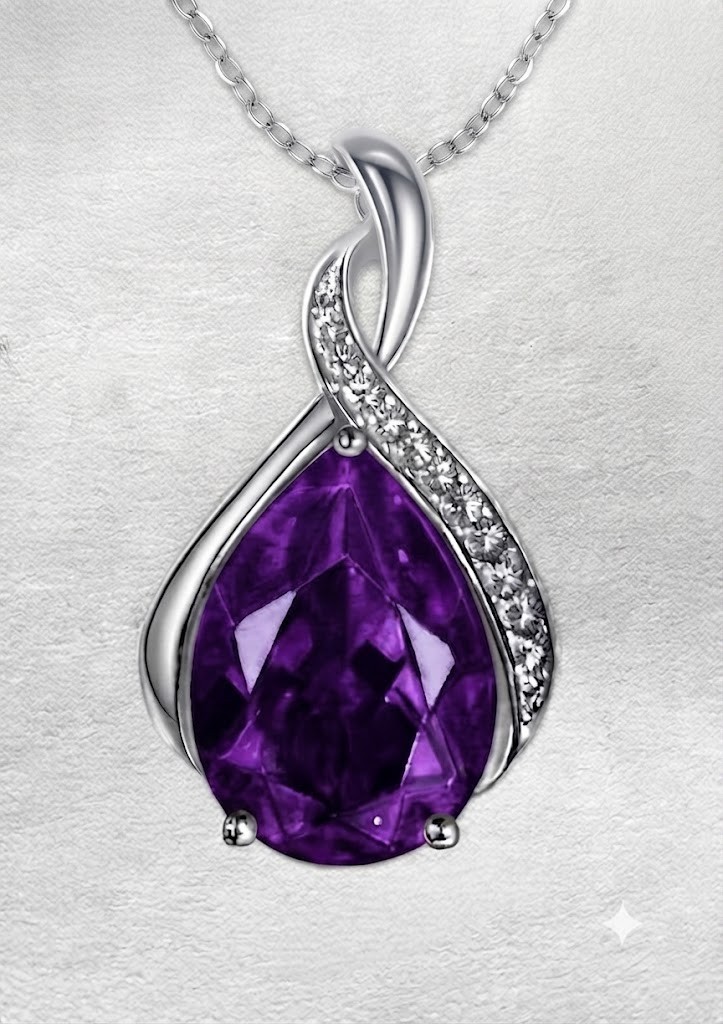 Purple Diamond Solitaire necklace-FREE Delivery-18.5 ct-FREE Diamond Studs