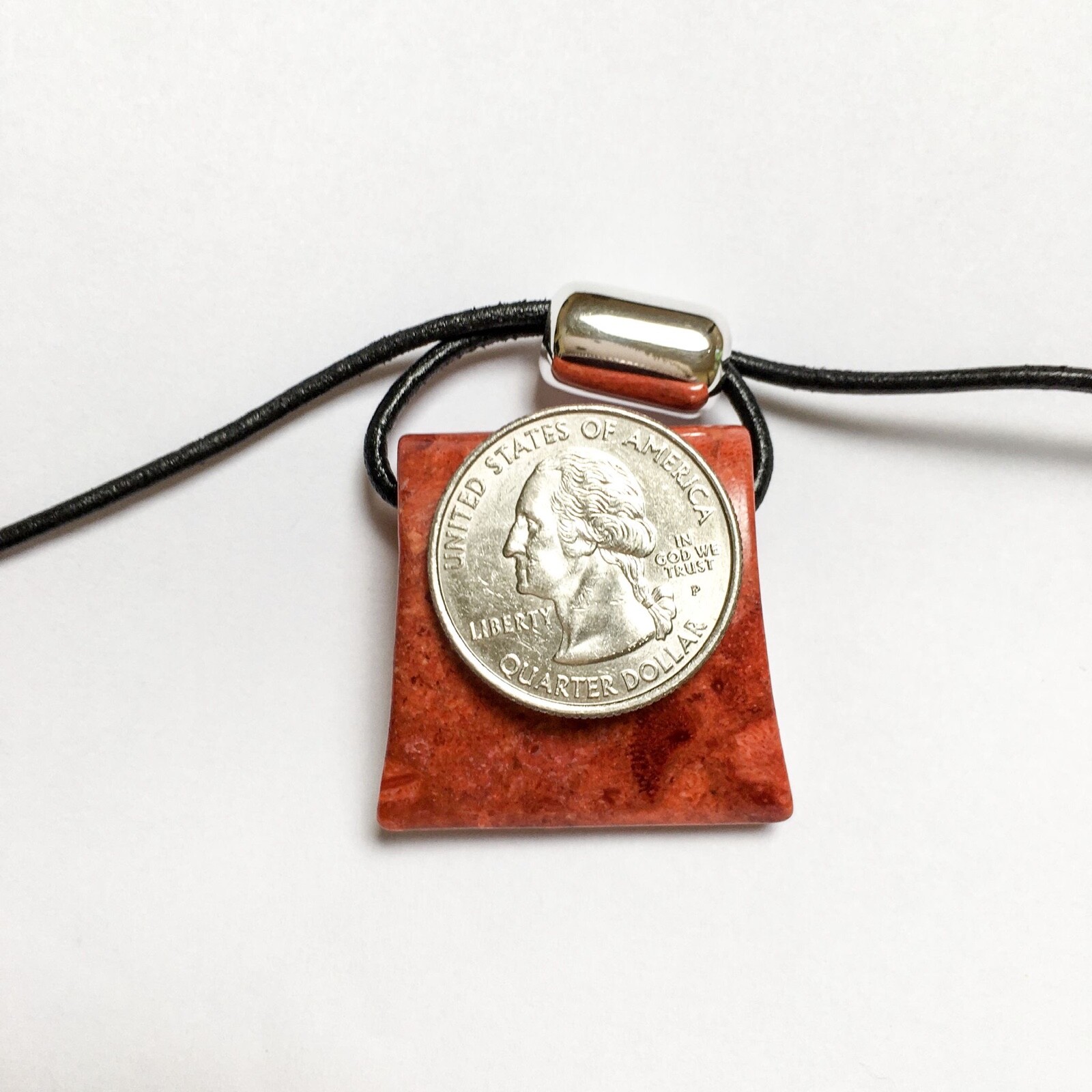 SILPADA Coral Leather Pendant Necklace N0965 Cardinal Rule VERY GOOD CONDITION