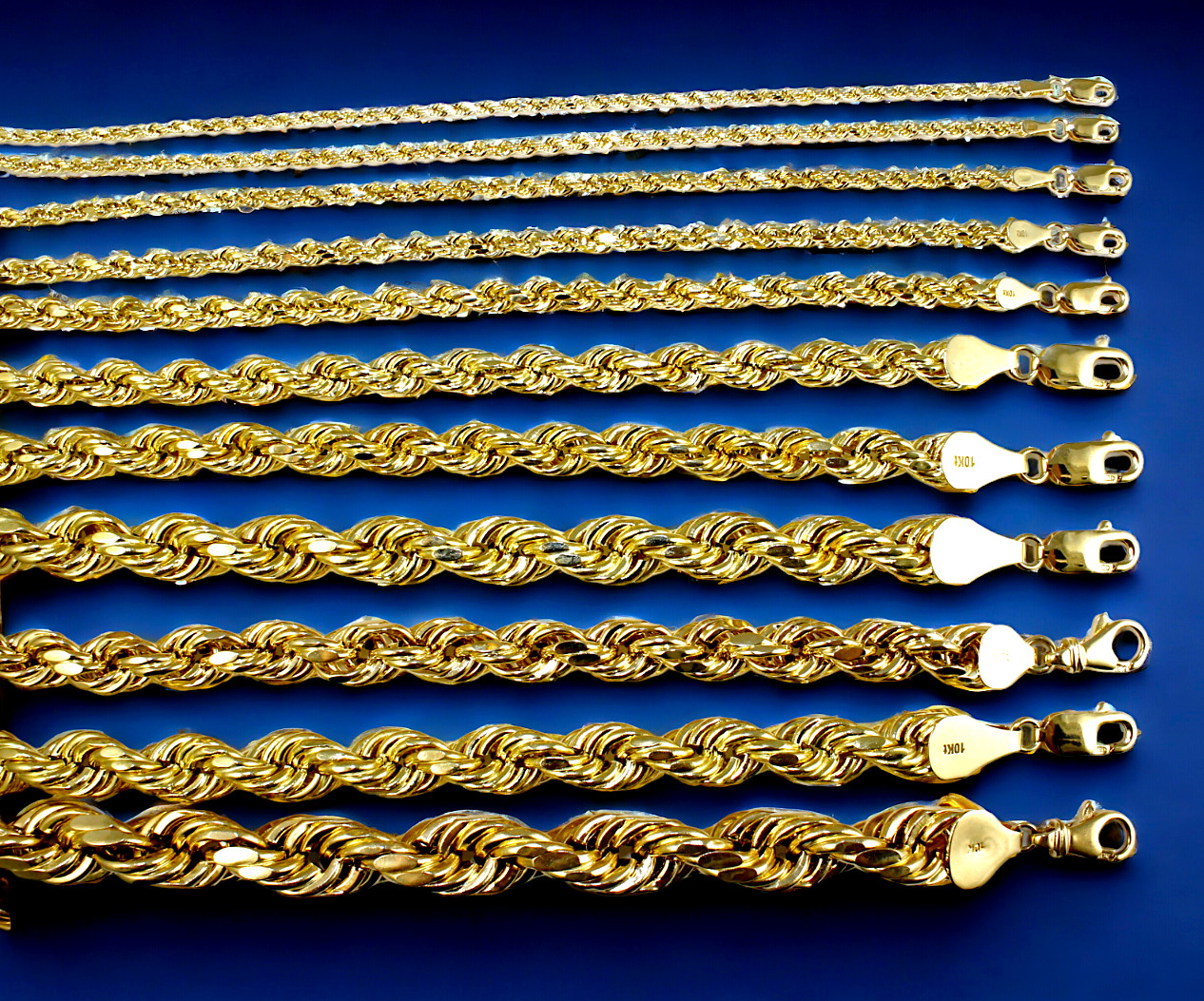 10K Yellow Gold Rope Bracelet Chain Diamond Cut Real Gold 2mm-10mm 7″-9″