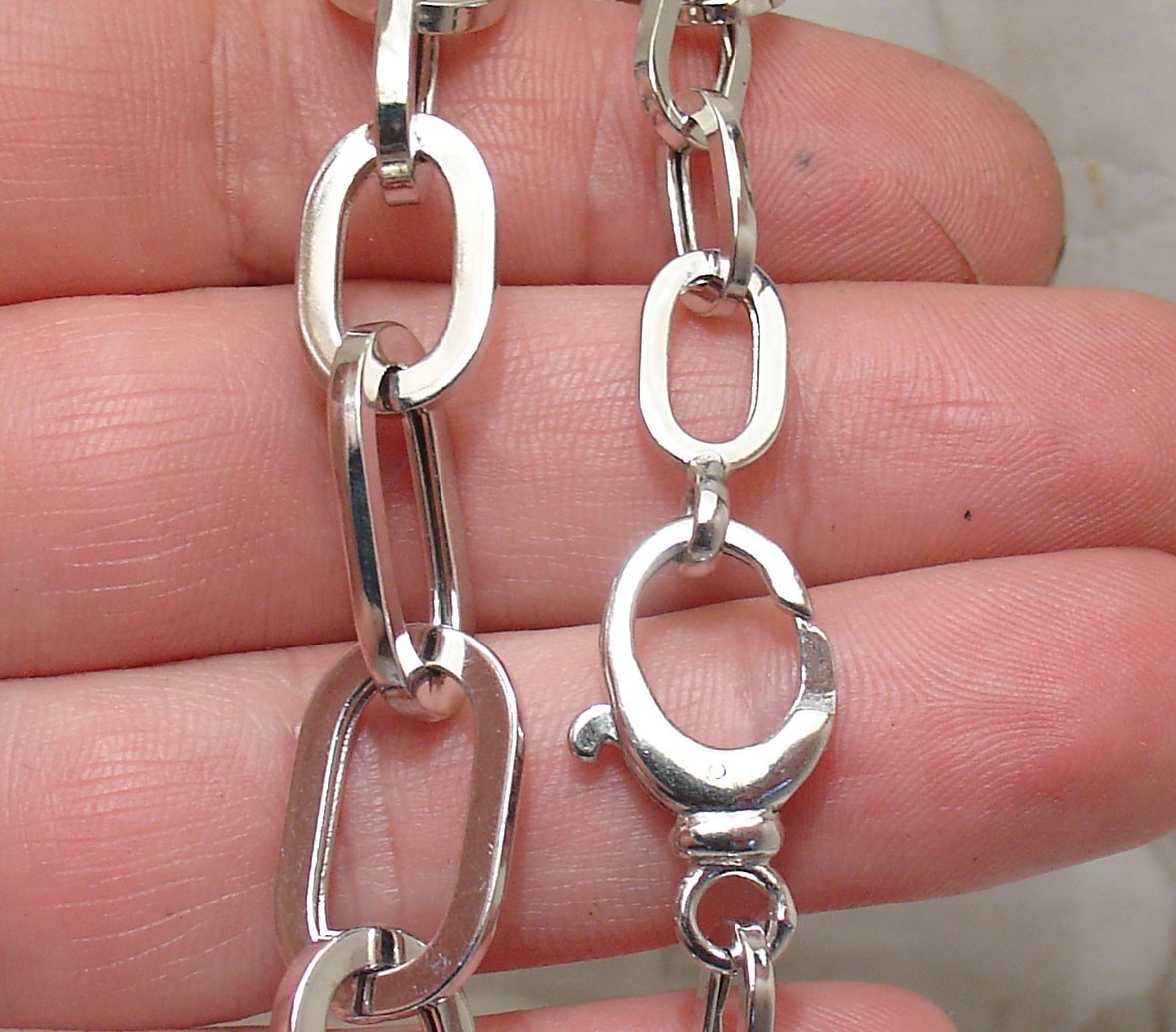Graduated Paper Clip Oval Link Chain Necklace Anti-tarnish Real Sterling Silver