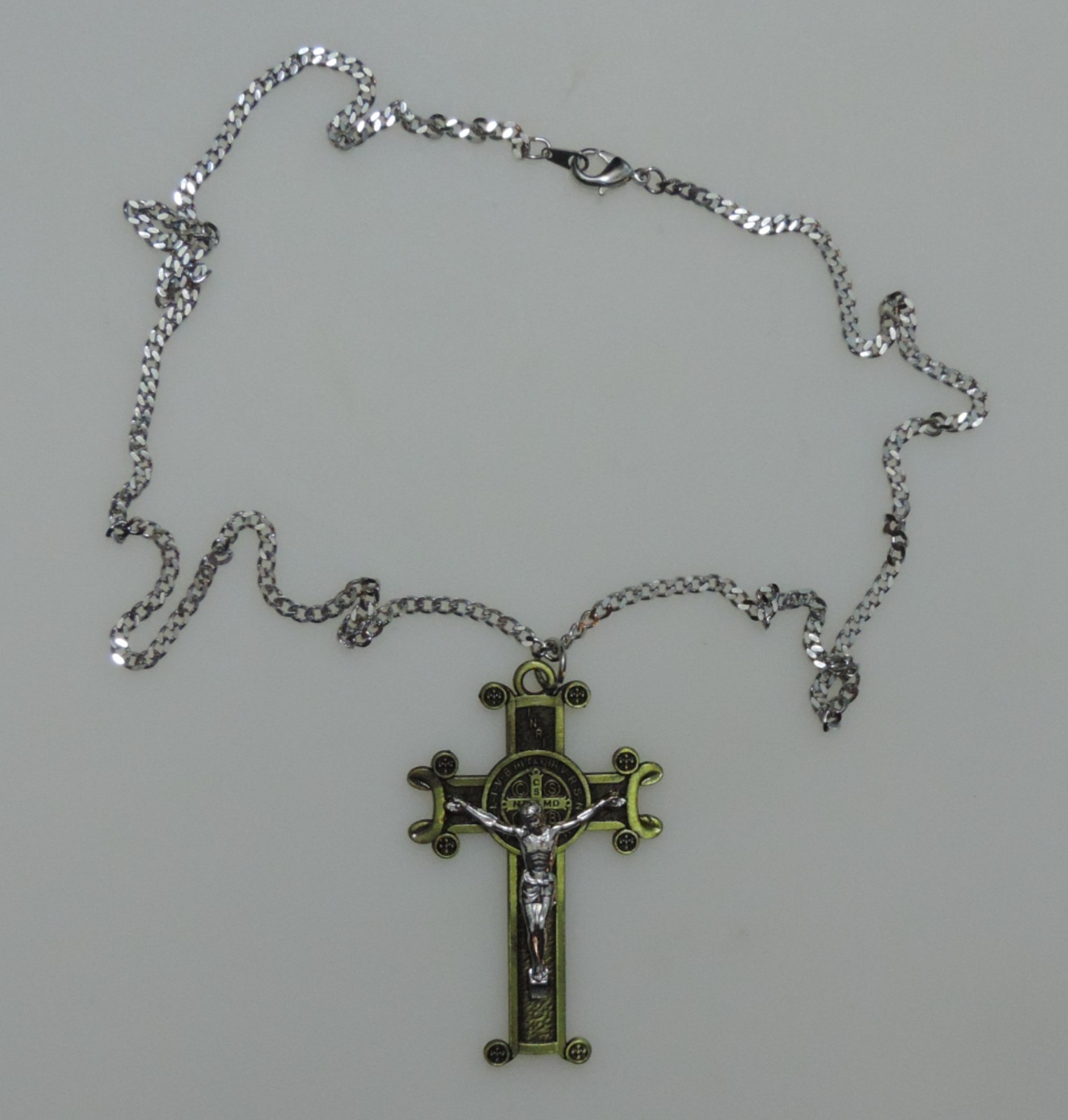 Saint Benedict Scroll Crucifix with a Stainless Steel Chain with/without Clasp