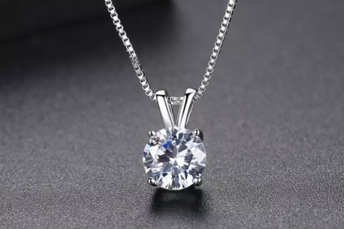 NEW 2 Carat Certified Moissanite Solitaire Necklace Solid 14K White Gold $995.00