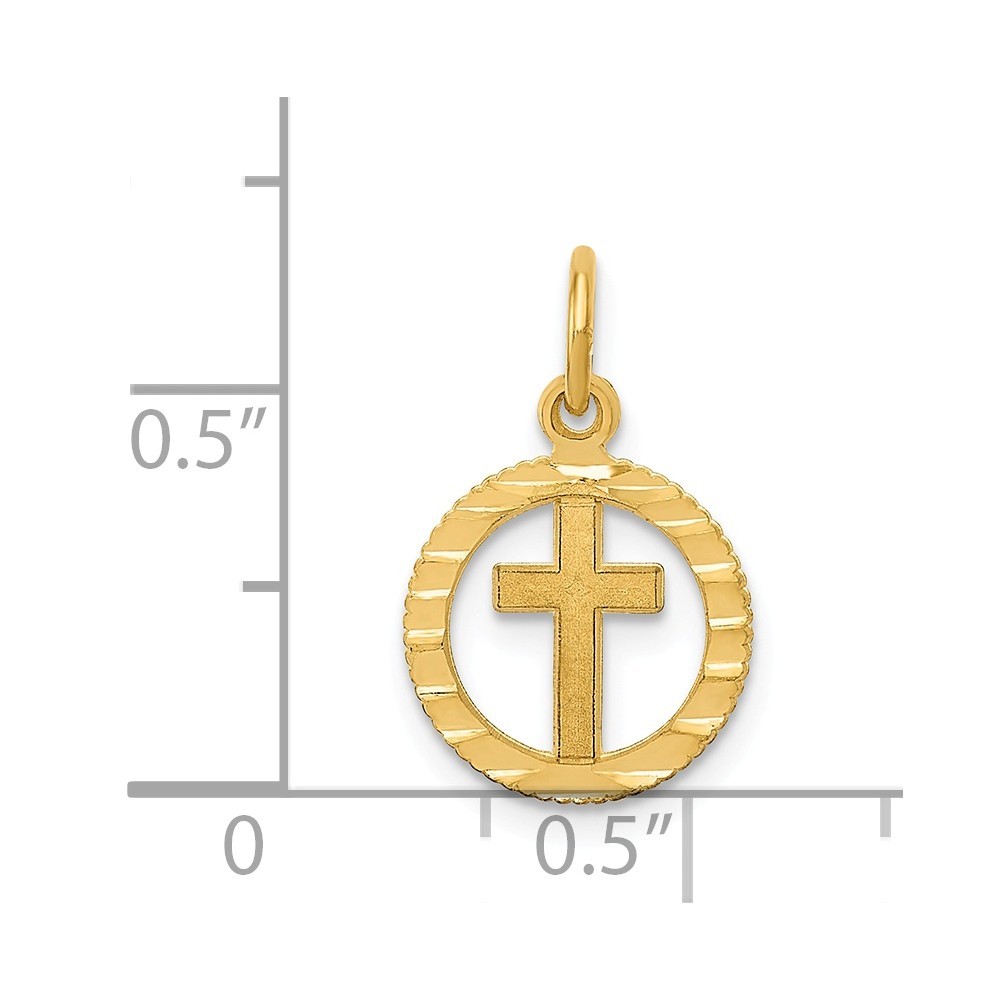 14K Yellow Gold Eternal Life Cross in Circle Charm Pendant 0.75 Inch