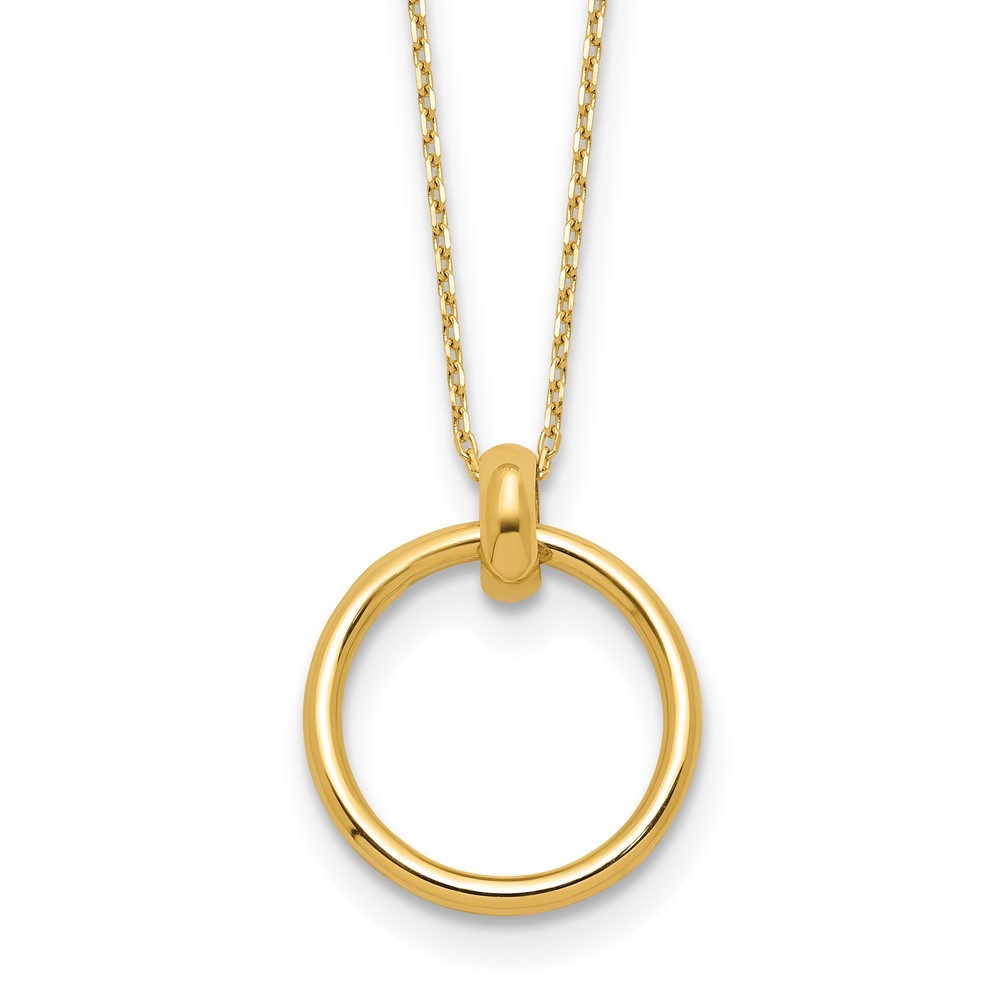 14K Yellow Gold Circle Cable Chain Pendant Necklace L-17″ W-14.81mm 1.53gm