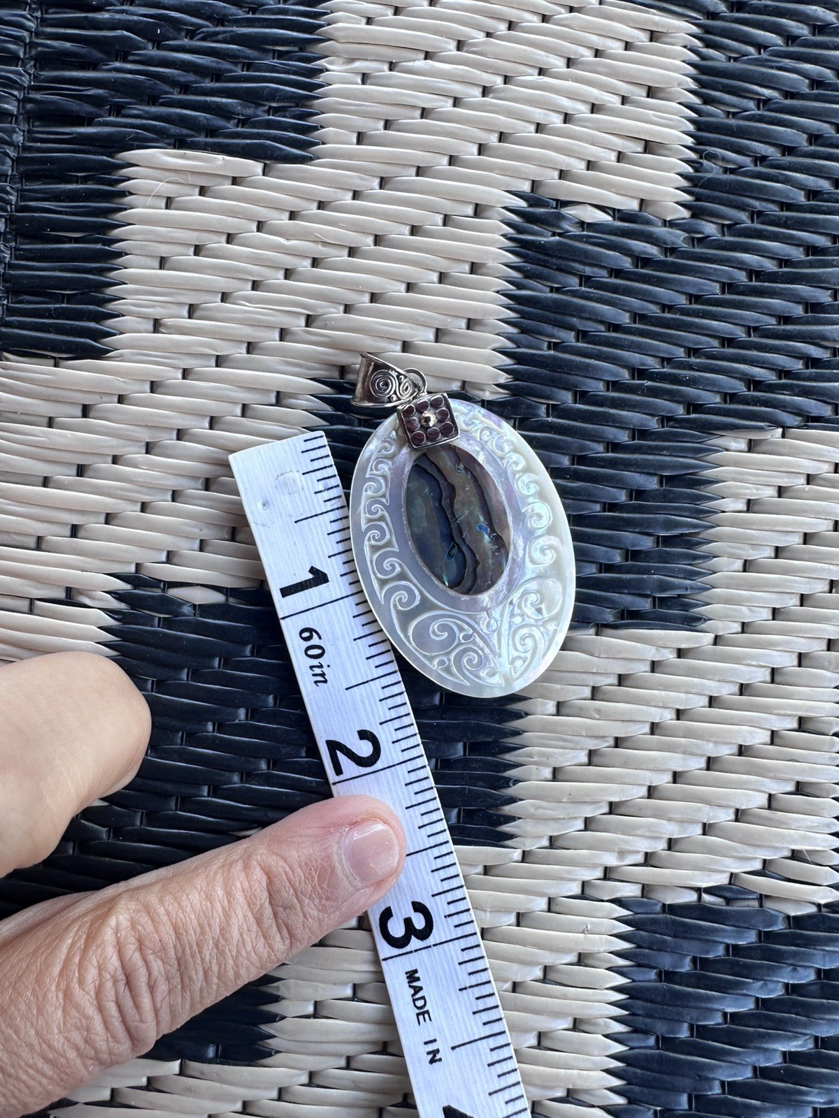 NIB Bali Designs by Robert Manse Abalone & Carved Mother Of Pearl Pendant