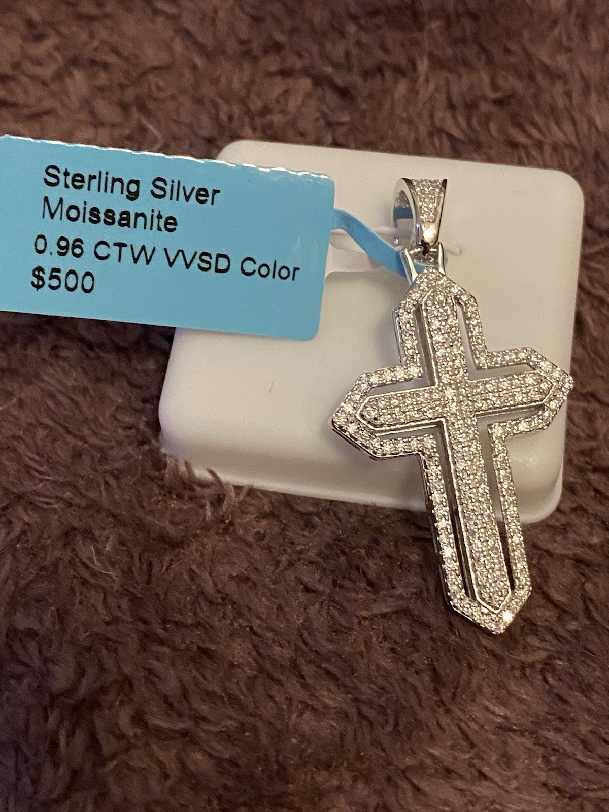 Moissanite Cross Pendant 0.96ctw Clear Pavé 925 Sterling Silver Z14626-D